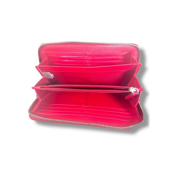 Coach Signature Zip Around Wallet Khaki Red Trim – Wear on Edges - Picture 9 of 9